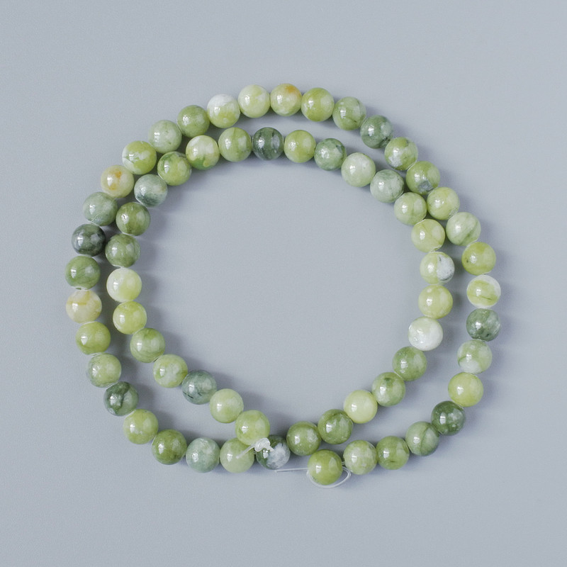 Koraliki Zielony Opal (akryl sztuczny) gładkie kulki, średnica 6 mm, długość 40 cm, na żyłce jubilerskiej