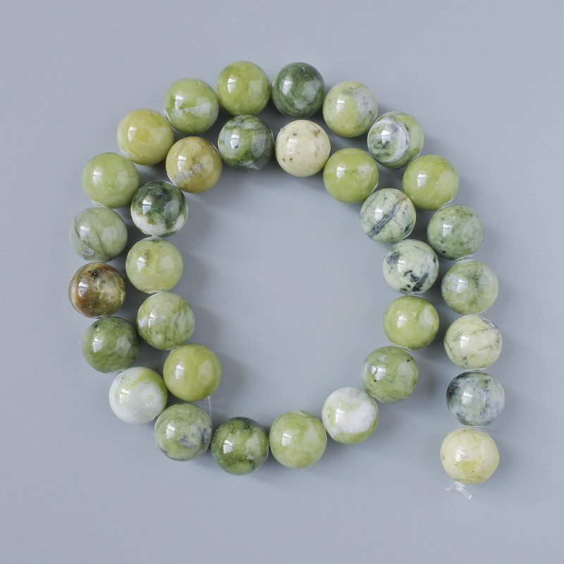 Koraliki Zielony Opal (akrylowe) gładkie kulki, średnica 12 mm ±, długość 39 cm ± na żyłce