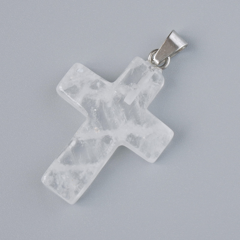 Wisiorek Krzyż z górskiego kryształu, naturalny kamień, średnica 25×18 mm ±, długość 34 mm ±