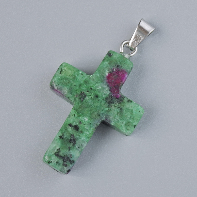 Wisiorek „Krzyż” z zoizytu naturalny kamień, średnica 25×18 mm, długość 34 mm +/-