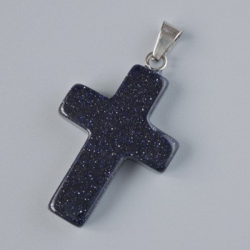 Wisiorek "Krzyż" z awenturytu Noc Kairy (syntetyczny) kamień, średnica 25×18 mm, długość 34 mm