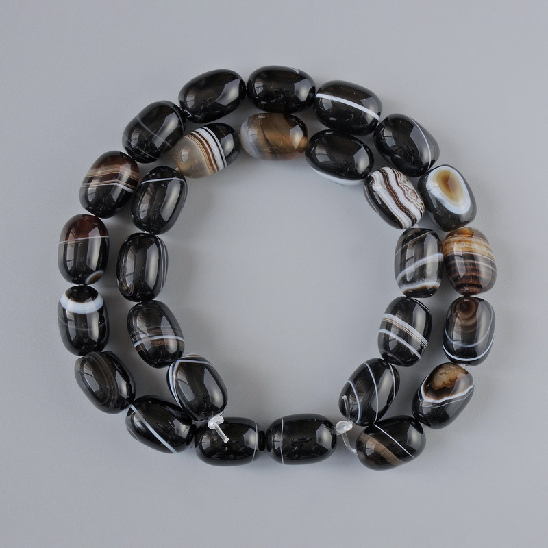 Koraliki z agatu brązowego, naturalny kamień, gładkie bloczki, średnica 10×14 mm, długość około 39 cm, na żyłce