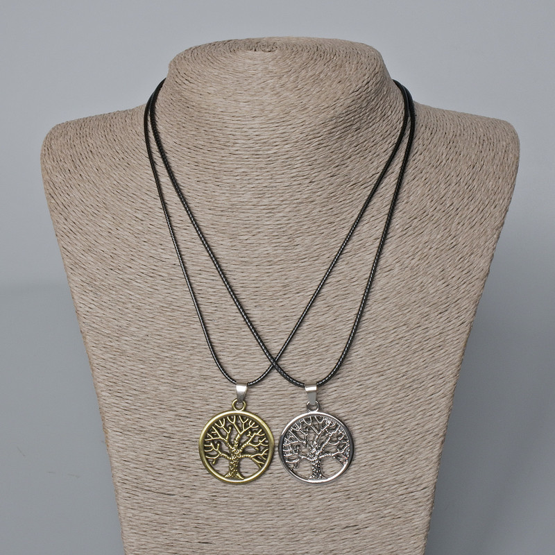 Para zawieszek „Drzewo” brązowy i srebrzysty metal 35x31 mm, długość 45-50 cm
