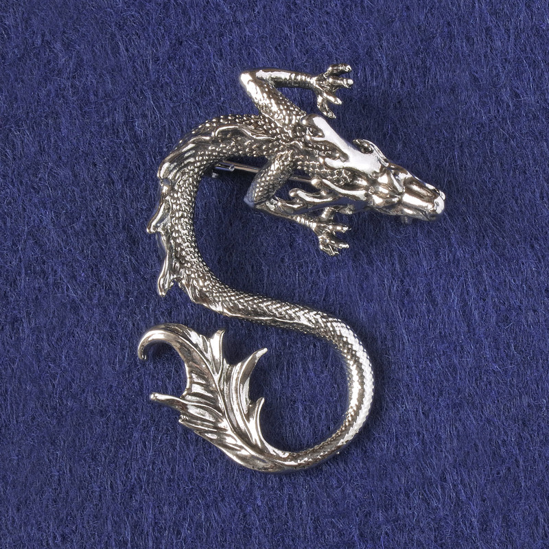 Broszka-wisiorek «Smok», metal srebrzysty 44x30 mm +