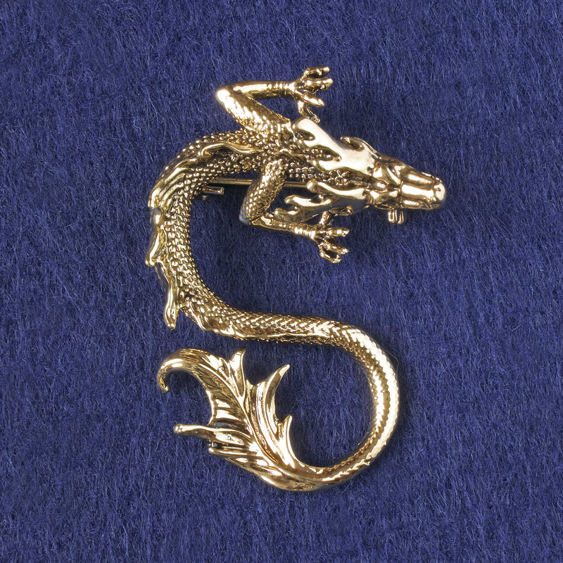 Broszka-kulon „Smok”, metal złocisty 44×30 mm +