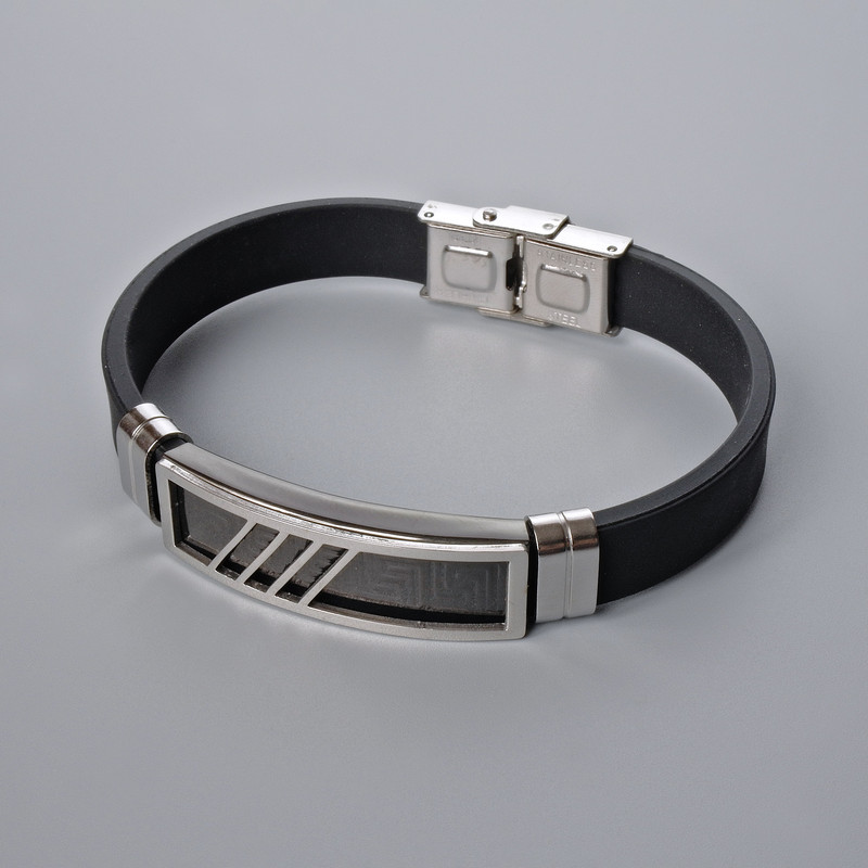 Bransoleta męska z kauczuku z metalowymi wstawkami, długość 21 cm, grubość 10 mm ±, grubość wstawek 11 mm ±