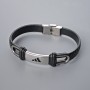 Bransoletka męska z ekoskóry z metalowymi wstawkami, długość 21 cm, grubość 10,5 mm, grubość wstawki 11 mm, czarna ekoskóra