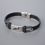 Bransoletka męska z ekoskóry z metalowymi wstawkami, długość 21 cm, grubość 10,5 mm, grubość wstawki 11 mm, czarna