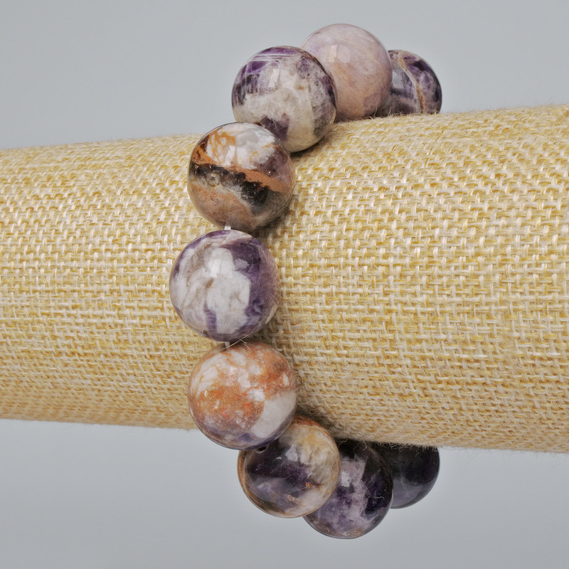 Bransoletka z ametystu, naturalny kamień, gładka kulka, średnica 16 mm±, długość 18 cm±, rozciągliwa