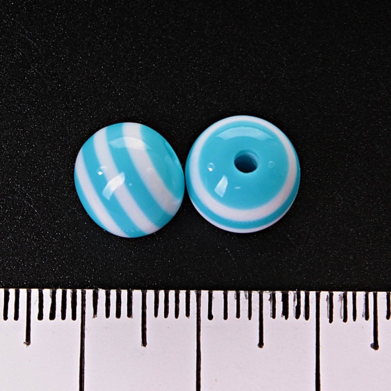 Koralik błękitny w białe paski, średnica 10 mm, opakowanie 50 szt.