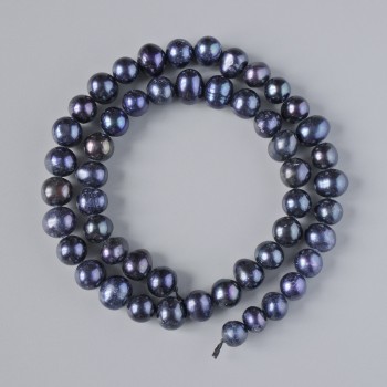 Czarne perły rzeczne, średnica 8, 5x7 mm+- , długość 35 cm+- na sznurku