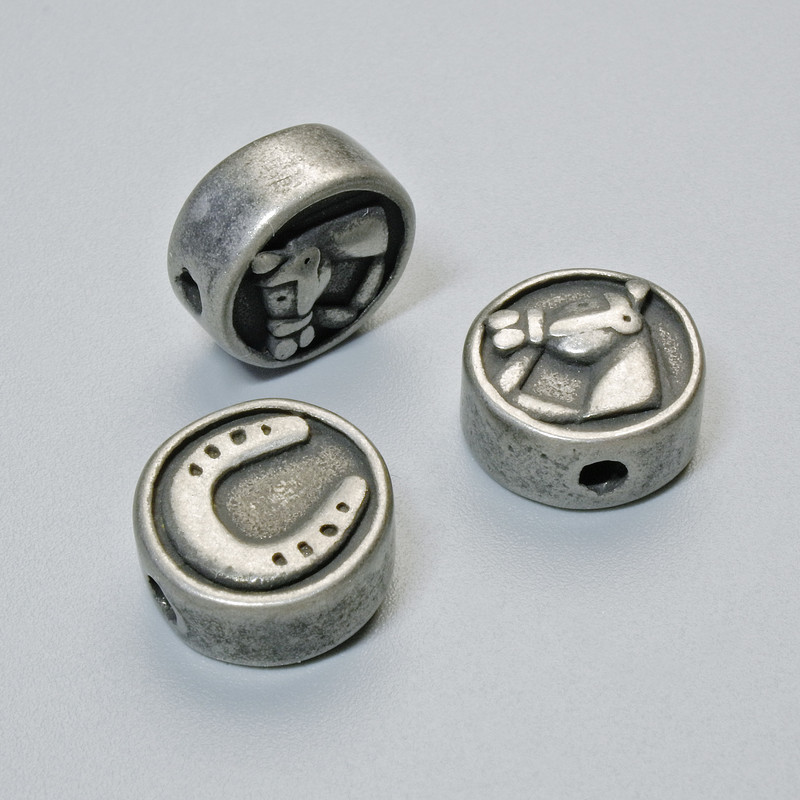 Koralik-wstawka „Podkowa”, średnica 10,5×5 mm, otwór o średnicy 1,8 mm, ciemno-srebrny kolor metalu, 1 szt.