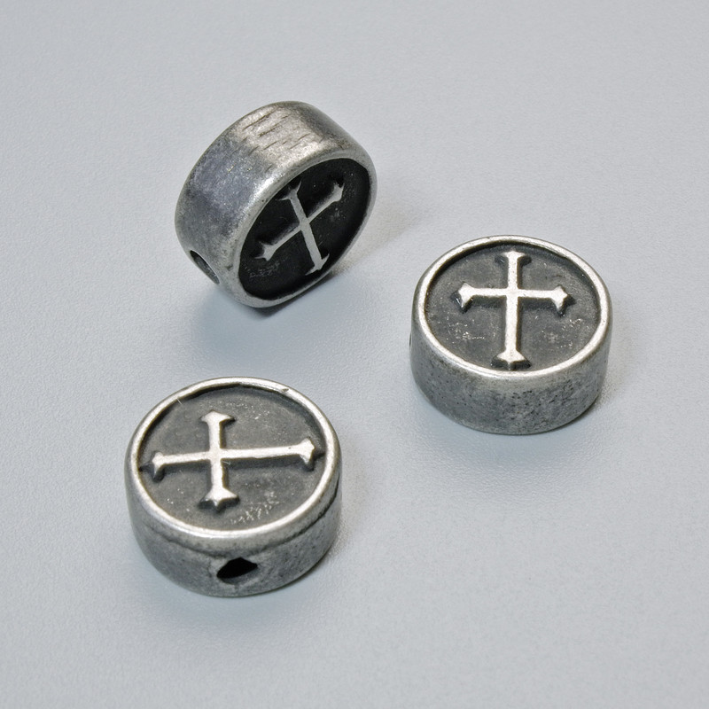 Koralik-wstawka «Krzyż», wymiary 10×4,5 mm, otwór 1,8 mm, kolor metalu ciemno-srebrny, 1 szt.