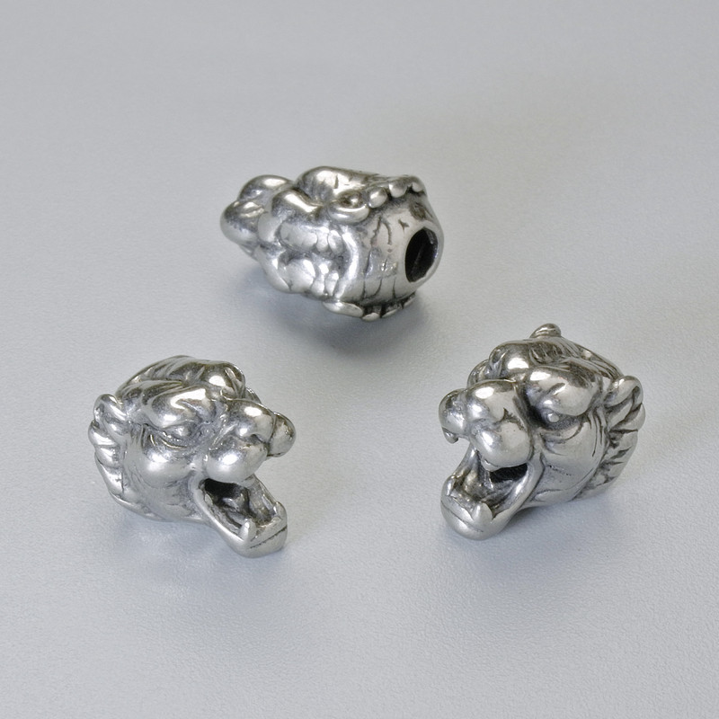 Okucie koralik-wstawka «Tygrys», średnica 12×8×9 mm, otwór o średnicy 2,8 mm, srebrzysty kolor metalu, 1 szt.