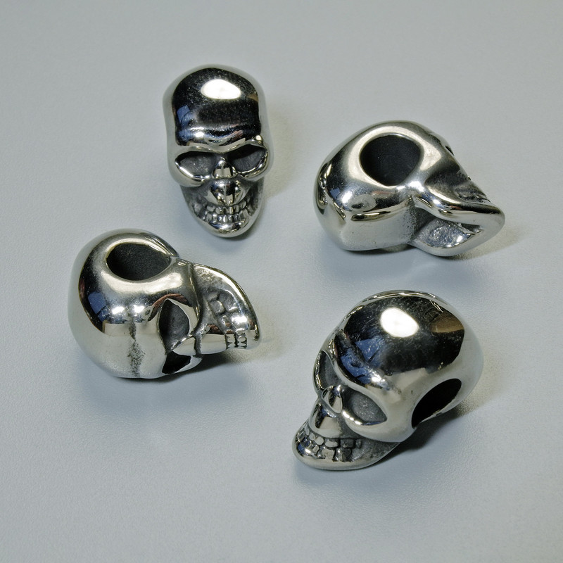 Koralik-wkładka «Czaszka», średnica 13×9,5 mm, otwór 4,7 mm, srebrny kolor metalu, 1 szt.