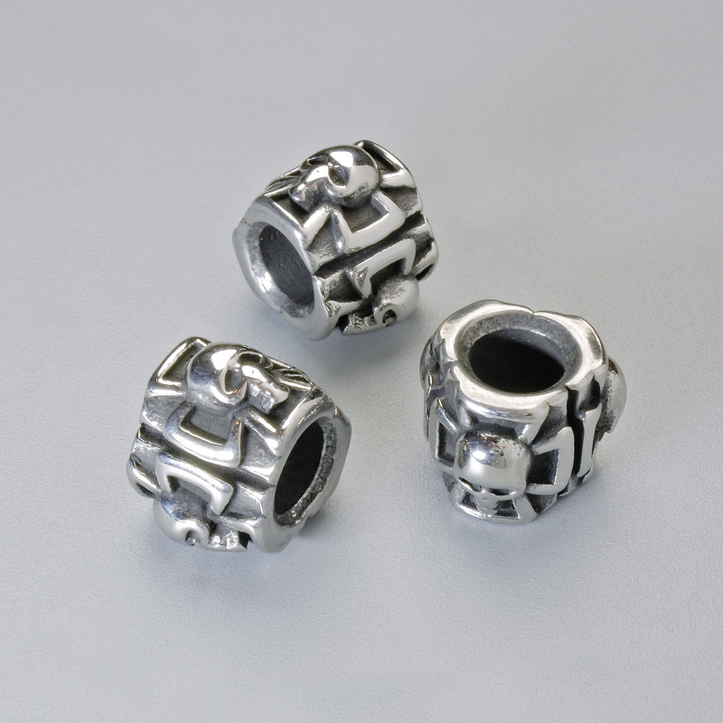 Koralik-wstawka „Czaszka”, średnica 9×11 mm, ±, otwór 5 mm, kolor metalu: srebrny, 1 szt.