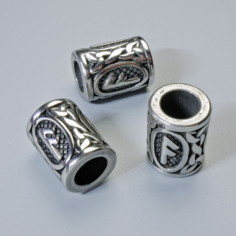 Koralik ozdobny «Nordyjska runa», średnica 13x10 mm, otwór 6 mm, kolor metalu: srebrny, 1 szt.