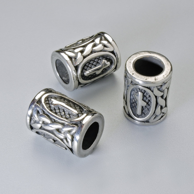 Koralik ozdobny „Skandynawska runa”, średnica 13×10 mm, otwór 6 mm, srebrny kolor metalu, 1 szt.