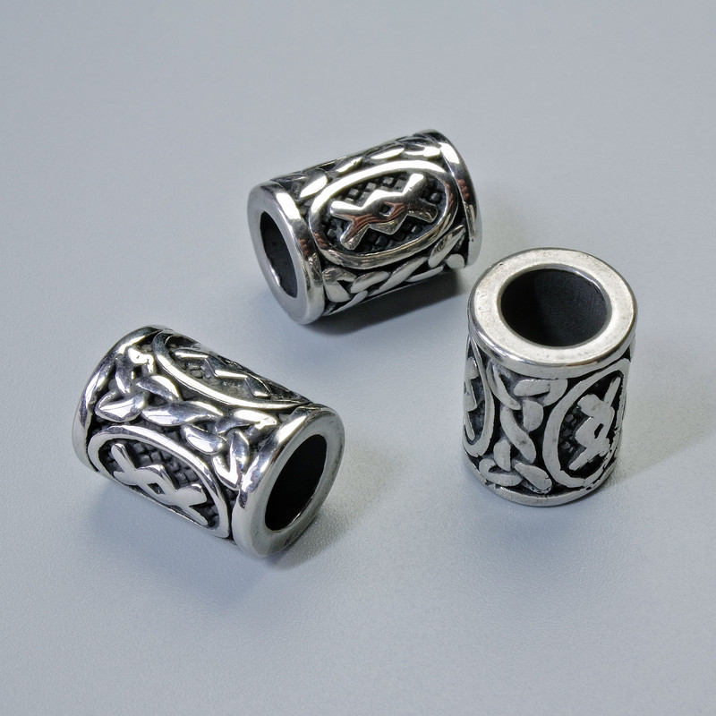 Koralik ozdobny «Runa skandynawska», średnica 13×10 mm, otwór 6 mm, kolor metalu: srebrny, 1 szt.