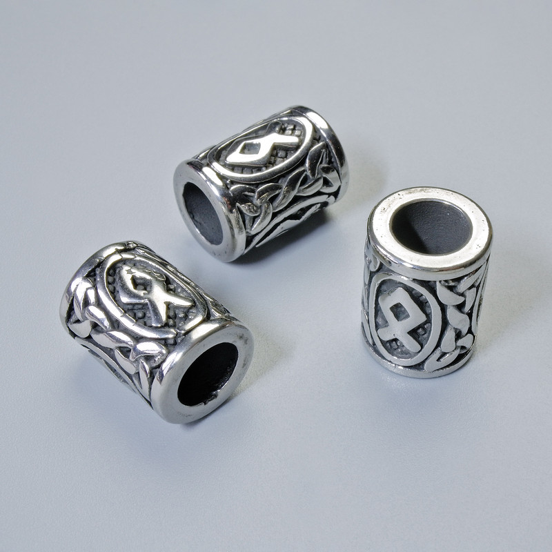 Koralik ozdobny 'Skandynawska runa', średnica 13×10 mm, otwór 6 mm, srebrzysty kolor metalu, 1 szt.
