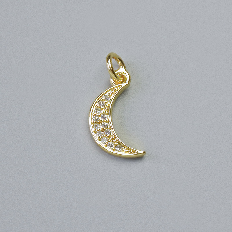 Wisiorek „Księżyc” z białymi cyrkoniami, złoty metal, średnica 14,5×8 mm, długość 17 mm