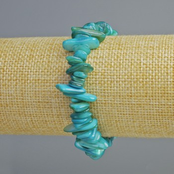 Bransoletka tonowana – niebieskie drobiny z masy perłowej, średnica 10×2 mm, długość 18 cm (rozciągana)