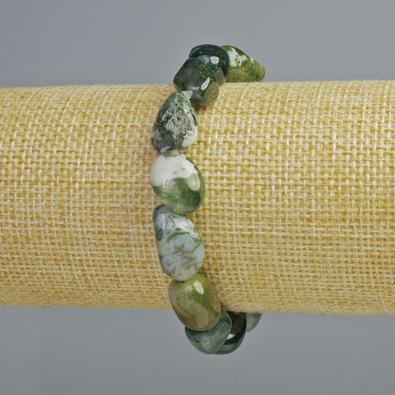 Bransoletka z agatu mechowego, naturalny kamień, fasetowana, średnica 10×15 mm ±, długość 18 cm ± (elastyczna)