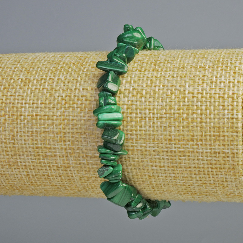 Bransoletka z malachitu, drobiny naturalnego kamienia, średnica 9×3 mm, długość 18 cm (elastyczna)
