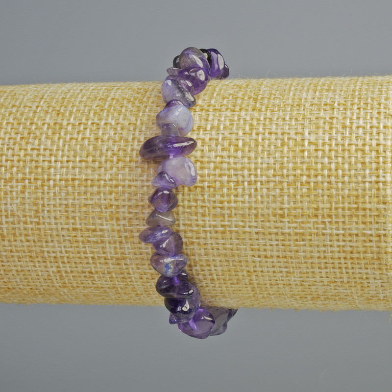 Bransoletka z naturalnego ametystu – drobinki kamienia, średnica 8×4 mm, długość 18 cm, elastyczna (stretch)