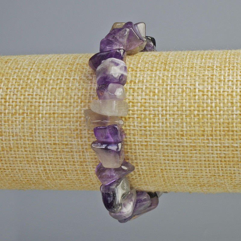 Bransoletka z naturalnego ametystu, drobne kawałki kamienia, średnica 10×3 mm, długość 18 cm (rozciągana)