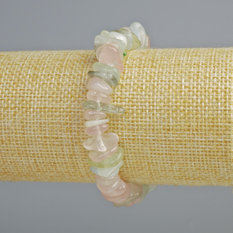 Bransoletka z Morganitu – naturalny kamień, fragmenty, średnica 12×4 mm, długość 18 cm (elastyczna)