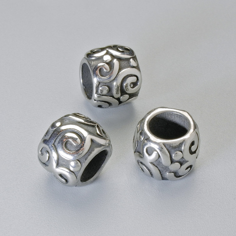 Furnitura jubilerska – wkładka koralikowa, średnica 7,5×9,5 mm, otwór 5,2 mm, srebrzysty kolor metalu, 1 szt.