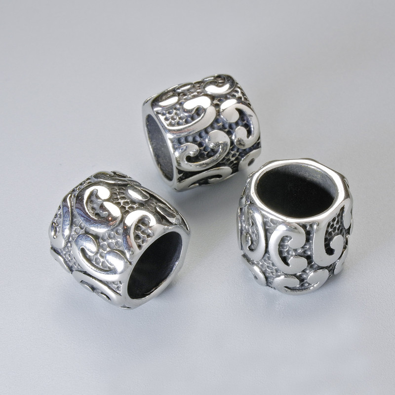 Furnitura – wstawka koralikowa, średnica 12×13 mm, otwór średnicy 8,4 mm, kolor metalu: srebrzysty, 1 szt.