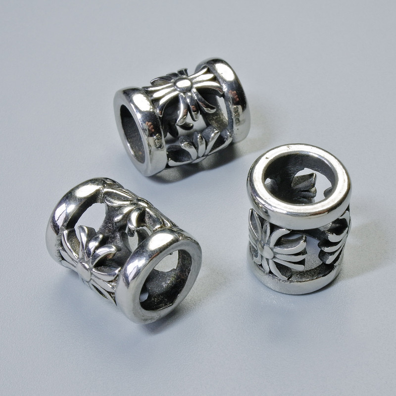 Koralik-wkładka, średnica 12,5×10 mm ±, otwór: 6,6 mm, kolor metalu: srebrzysty, 1 szt.