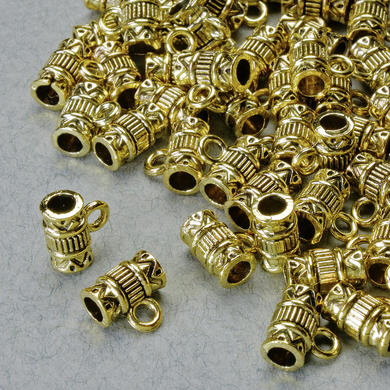 Zawieszka bail, średnica 8×4,5 mm, średnica otworu 1,8 mm, 2 szt., długość 7 mm, kolor złoty metalu, opakowanie 20 g ± 53 szt. +