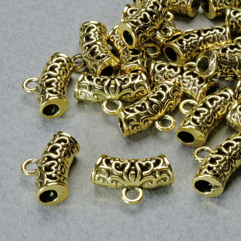 Uchwyt bail, złoty kolor metalu, 14×5 mm, otwór 1,8 mm i 2,5 mm, długość 9 mm, opakowanie ± 20 szt. +