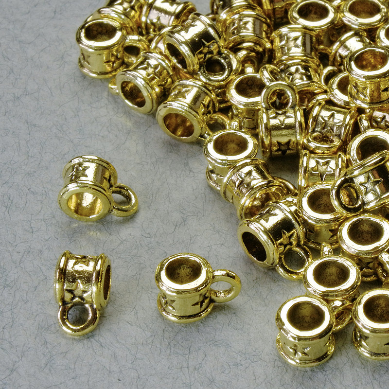 Uchwyt bajla, średnica 5 mm, średnica otworu 1,8 mm, 3,3 mm, długość 8 mm, złoty kolor metalu, opakowanie 60 szt. ± 20 g