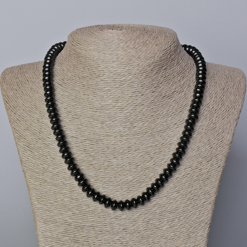 Naszyjnik z czarnego agatu (prasowany) gładkie rondelki, średnica 8,5 × 5 mm, długość 45–49 cm