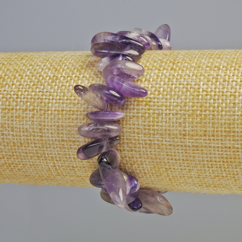 Bransoletka z ametystu, naturalne fragmenty kamienia w kształcie igieł, średnica 7×20 mm ± (elastyczna), długość 18 cm+