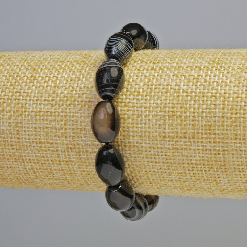 Bransoletka z czarnego agatu, naturalny kamień owalny, średnica 10×14 mm ± (na elastycznej gumce), długość 18 cm+