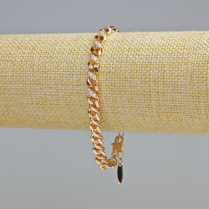 Bransoletka Xuping pozłacana 18K z białymi strassami, grubość około 6 mm, długość 17–21 cm