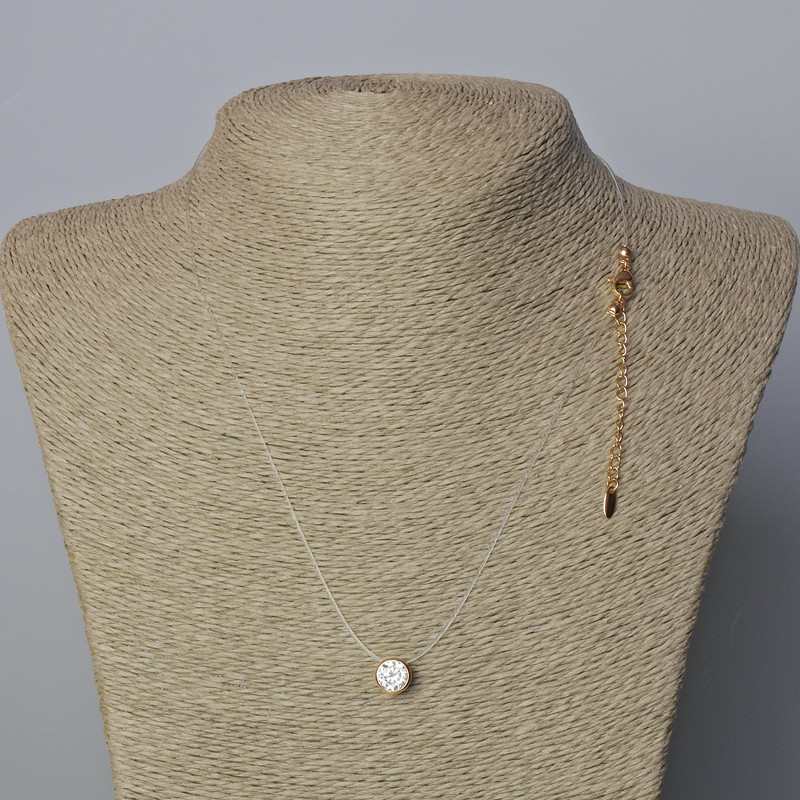 Zawieszka z białym kryształem, średnica 8,5 mm, na żyłce z zapięciem Xuping, pozłacanie 18K, grubość 0,8 mm, długość 45–50 cm