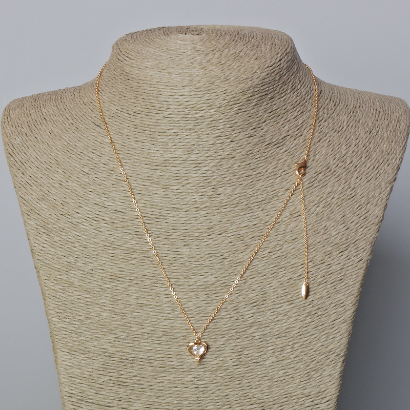 Łańcuszek Xuping pozłacany 18K, grubość 1 mm, z zawieszką w kształcie serca z białym kryształem, średnica 10,5×10 mm, długość 46–51 cm