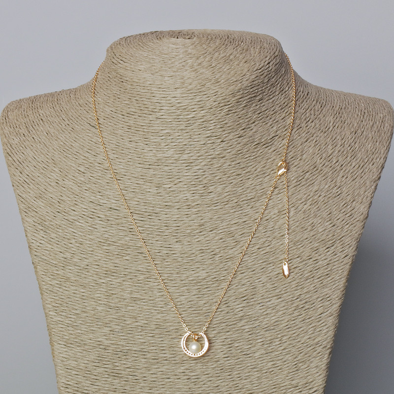 Łańcuszek Xuping pozłacany 18K, grubość 1 mm, z zawieszką z białymi cyrkoniami i koralikiem, średnica 12×13 mm, długość 46–51 cm