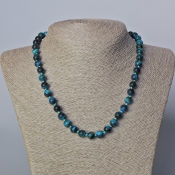 Naszyjnik Lazurowe Kocie Oko z naturalnego kamienia, gładkie kulki, średnica 8 mm, długość 45–48 cm