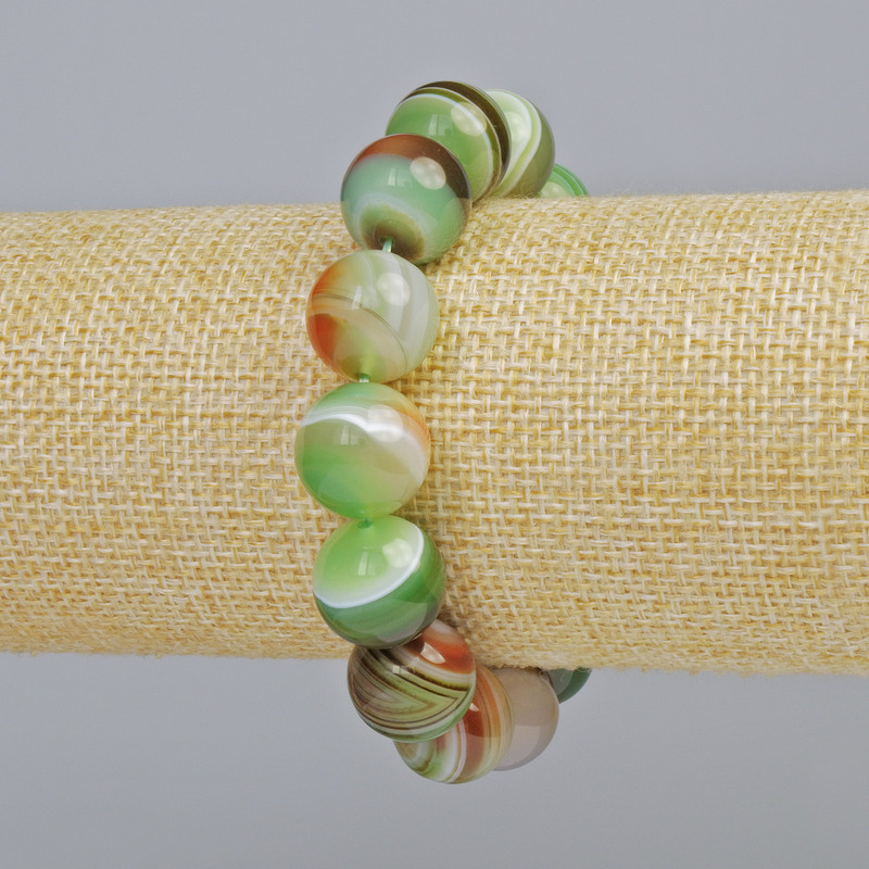 Bransoletka z brazylijskiego agatu, naturalny kamień, gładkie kulki o średnicy około 14 mm, na elastycznej podstawie stretch, długość 18 cm+