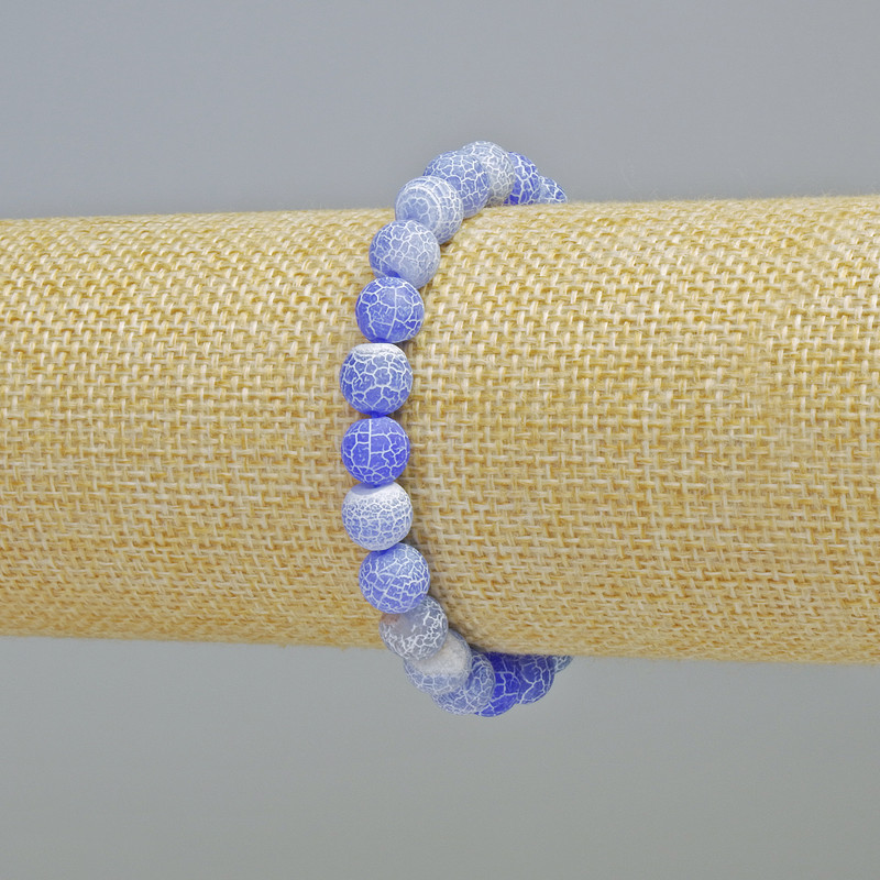 Bransoletka z agatu «Mroźny agat» niebieskie, gładkie kuleczki, średnica ok. 8 mm, elastyczna, długość 18 cm+