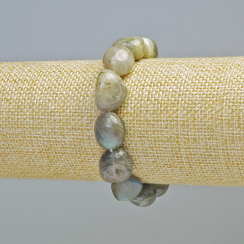Bransoletka z labradorytu, naturalne kamienie fasetowane, średnica 11×13 mm ± (rozciągana), długość 18 cm+