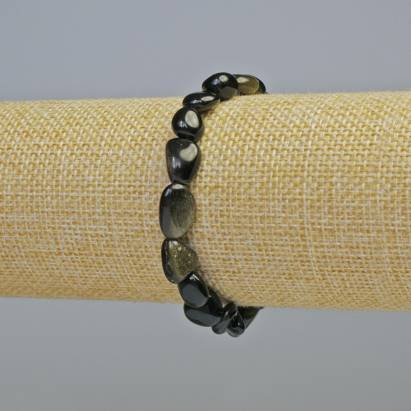 Bransoletka z obsydianu słonecznego, naturalny kamień, fasetowane koraliki, średnica 8×10 mm ± (elastyczna), długość 18 cm+
