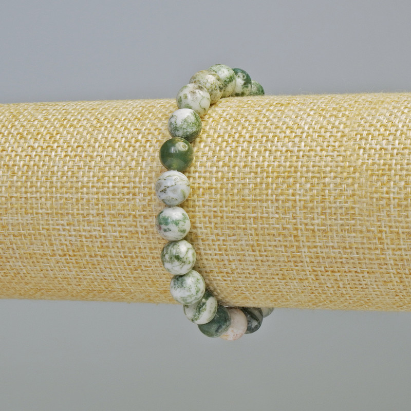Bransoletka z agatu leśnego, naturalny kamień, gładkie kuleczki, średnica około 8 mm ± (rozciągana), długość około 18 cm